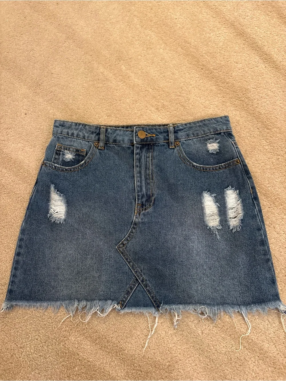 Forever 21 Distressed Blue Denim Mini Skirt - Picture 1 of 3